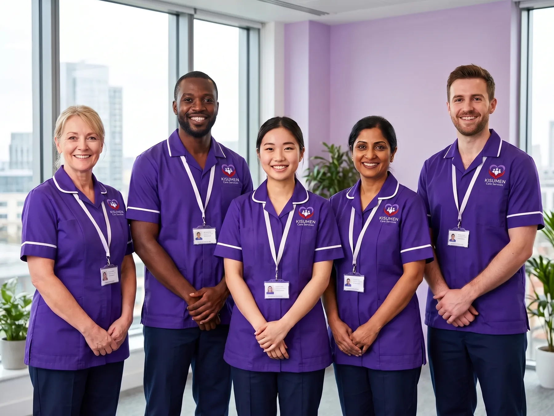 The Kisumen care team in purple uniforms